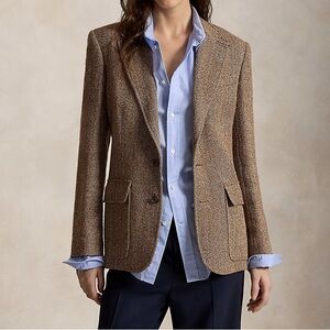 Polo Ralph Lauren Brown Cream Women’s Single-Breasted Herringbone Blazer size 6